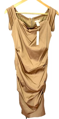 выпуск Нью-Йорк женщин собранными в Рюш атласное коктейльное обтяжку вечернее платье размер 8 новый с Ярлыками - Изображение 1 из 4