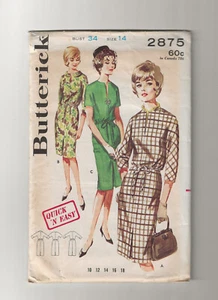 Vintage 1960er Jahre Butterick 2875 leicht bluse Mantelkleid Größe 14 Büste 34 Zoll geschnitten - Bild 1 von 2
