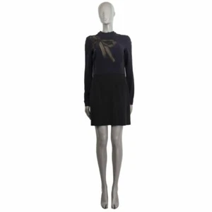 60145 auth STELLA MCCARTNEY blue rayon EMBROIDERED BOW Dress 42 M - Picture 1 of 5