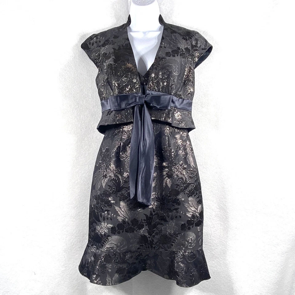 Terno social feminino Aidan Mattox 2 peças 4 blazer preto manga curta acolchoado cintilante - Imagem 1 de 4