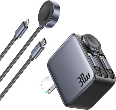 New 30W Retractable Charger, 3 in 1 Wall Chargers Block Fast Charging with Apple - Image 1 of 4