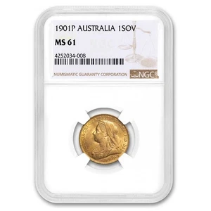 1901-P Australia Gold Sovereign Victoria Veil Head MS-61 NGC - Picture 1 of 3