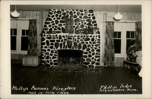 RPPC Alexandria,MN Phillips Lodge Famous Fireplace 40s Douglas County Minnesota - Picture 1 of 5