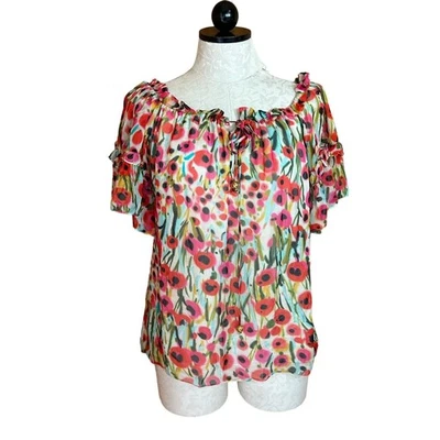 Б/у в отличном состоянии Milly of New York топ с цветочным принтом с оборками через плечо размер 6 - Изображение 1 из 4
