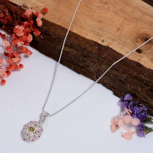 Peridot Zircon Stone Handmade 925 Sterling Silver Pendant Necklace 18.5" a316 - Picture 1 of 5