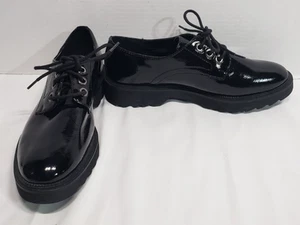Limelight black shiny/patent faux leather oxford style shoes women size 10 - Picture 1 of 11