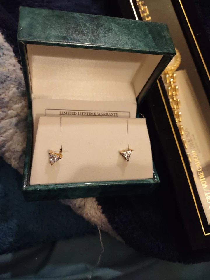 Pendientes Suzanne Somers Rosa Oro 18K Sobre Plata/Corte Triángulo 4 Gramos con Certificado Foto 1 de 1