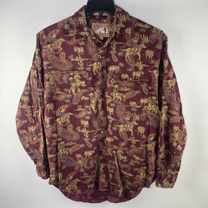 Vtg 90s Chaps Ralph Lauren Frontier Label Red Cowboy Cow Long Sleeve Shirt LG - Picture 1 of 8