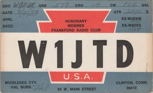 vintage amateur ham radio QSL postcard W1JTD Hal Bubb 1974 Clinton Connecticut - Bild 1 von 1