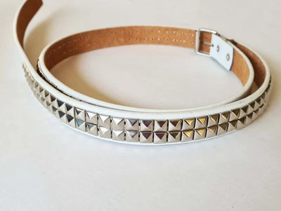 Pyramid Studded Belt Punk Rock Fashion Y2K White Faux Leather Metal Studs Heavy - Image 1 of 4