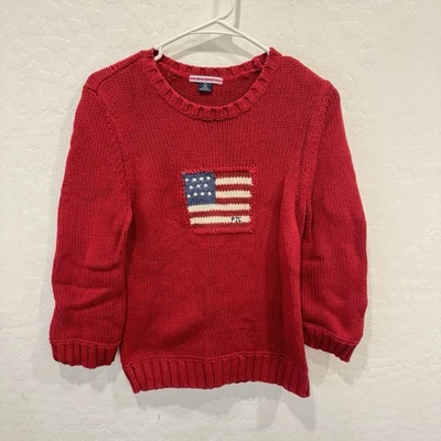 Ralph Lauren Polo Jeans Sweater Youth Large American Flag Cotton Knit Preppy - Image 1 of 4