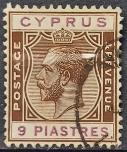 Cyprus KGV 1924-28 9 Piastres Brown & Purple Wmk MSCA Used sg 113 - Picture 1 of 2