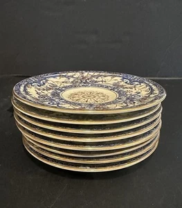 Antico piattino Royal Worcester blu cobalto oro dorato 4,75” - 8 disponibili - Foto 1 di 4