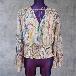 Camicia contadina Anthropologie Maeve Jessa manica a campana fumè boho piccola K78 - Foto 1 di 9