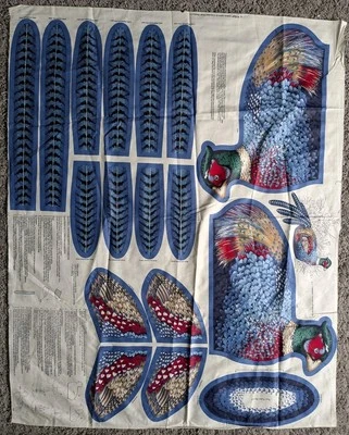 Panel de tela vintage VIP Cranston azul anillo cuello faisán pájaro corte y costura años 90 EE. UU. Foto 1 de 4