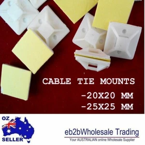 25P Self Adhesive Cable Wire Zip Tie Mounts Base Clamps Clip WHITE 20X20 25X25MM - Picture 1 of 4
