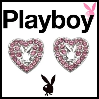 Playboy Earrings Bunny Heart Studs Pink crystal xo Black Friday Sale NWT RARE - Image 1 of 4
