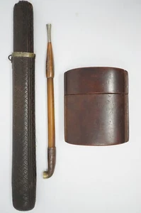 Japanisches Kiseru Set mit Pfeife plus Behälter & Holz Inro ausJapan 1102C6 - Bild 1 von 12