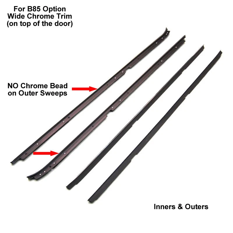 81-88 Cutlass B85 Wide Chrome (No Bead) O.E. Style Window Felt Dew Sweep Set 4pc — 第 1/1 张图片