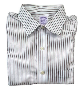 Brooks Brothers Classic Dress Shirt Men’s Size 16 1/2-34 Striped Blue Brown - Picture 1 of 10