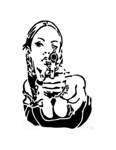 Girl Holding Pistol Gun Stencil 11" x 8.5" Custom Stencil FAST FREE SHIPPING - Picture 1 of 1