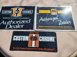 Vtg 1980s Custom Chrome Harley Davidson Authorized Dealer Sign 24” Tin Lot of 3 - Picture 1 of 8