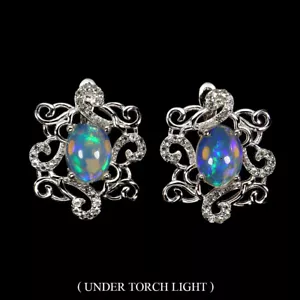 Summer 925 Silver Earrings Oval Fire Opal Topaz Gemstone Jewelry - Picture 1 of 13