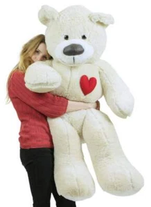 Giant Teddy Bear w Heart on Chest to Express Love, 5 Foot Soft White Big Plush - Picture 1 of 6