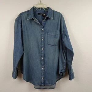 Ralph Lauren Button Up Top Women's Plus Size 1X Blue Cotton Long Sleeve Blouse - Picture 1 of 8