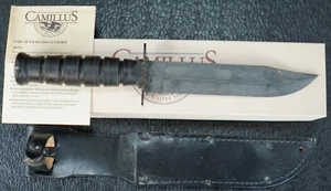 Camillus Combat Fighting Knife w/ Black Leather Sheath Box Paper NOS USA Made A4 - Picture 1 of 20