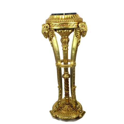 Gorgeous Gold Gilded Doré Pedestal  Plant Stand Table Rams head Marble Top WOW Cover
