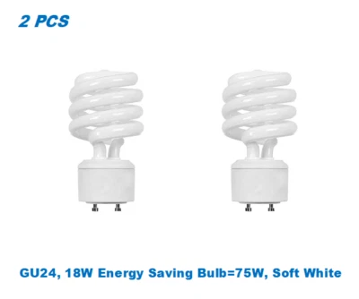2 Bulbs, Twister GU24,18W Energy Saving Bulb=75W, Soft White 2700K,UL Listed - Image 1 of 2