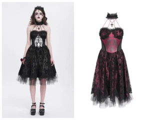 Devil Fashion Women Gothic Punk Skeleton Beading Halter Sweetheart Midi Dress - Picture 1 of 28