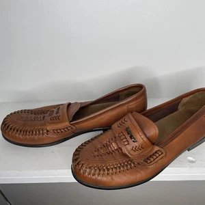 Italian Design Cognac Woven Leather Moccissan Stitching Men's Loafers Sz 10 Us - Picture 1 of 7