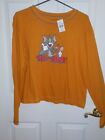 Tom And Jerry Characters Mustard Cotton Long Sleeve Top T-Shirt Size Large