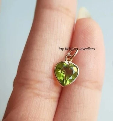 14K Gold Green Peridot Heart Charm Pendant, Handmade Dainty Birthday Gift Locket - Image 1 of 3