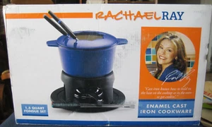 Rachel Ray Cast Iron 1.5 Quart Enamel Fondue Set with Skewers/Liquid Fuel Holder - Picture 1 of 12