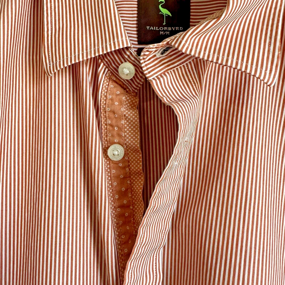 Tailorbyrd Shirt Mens Medium Burnt Orange Striped Button Down Long Sleeve - Image 1 of 4