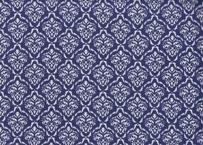BTY Navy & White DAMASK Floral Print 100% Cotton Quilt Fabric by the Yard - Image 1 of 2