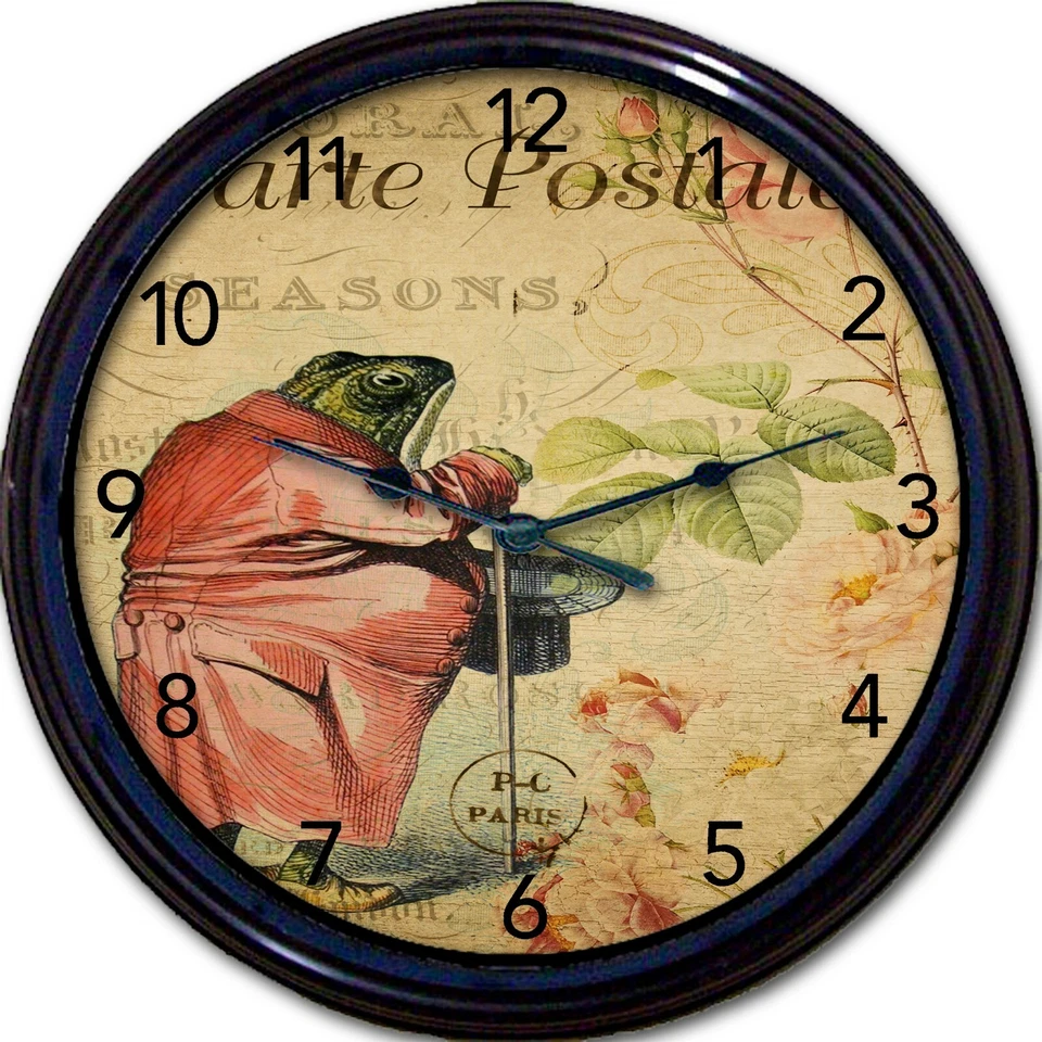 Frog Carte Postale Paris France Post Card Wall Clock French New 10" - Image 1 of 1