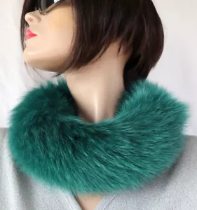 Pelz Schal Blaufuchs Boa Loop Fell Kragen Kette Mantel Jacke Besatz Meer Grün - Bild 1 von 5
