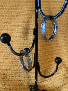 Ornate Floral Hoop Clip Silver-Tone Earrings, Vintage, 1.25in, Mid-CenturyModern - Picture 1 of 5