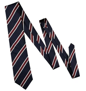 Vintage Lands End Men's Silk Tie Repp Striped Navy Red Silver Hand Sewn Made USA - Picture 1 of 10