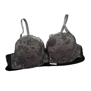 Lady Q Womens Sz 36B T Shirt Bra Black w/ Gray Lace Overlay - Picture 1 of 4