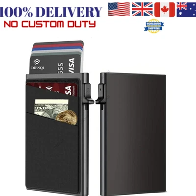 Slim Men’s Card Holder Wallet – Metal RFID Blocking Minimalist Pop-Up - Image 1 of 4