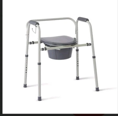 Medline 3-in-1 Steel Folding Bedside Commode Raised Toilet 350lbs, Gray - Image 1 of 3