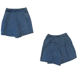 Vintage Van Heusen Denim Wrap Skort Size 12 | 90s High Waist Skirt Shorts - Picture 1 of 12