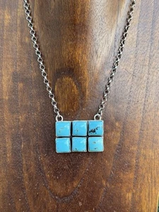Collar de cadena ajustable Navajo de plata de ley azul turquesa Russell Sam - Imagen 1 de 12