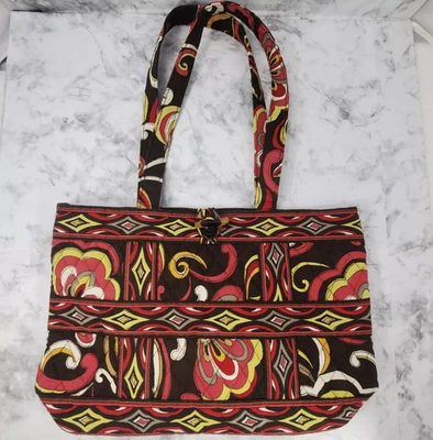 Womens Vera Bradley Tic Tac Tote Bag Brown Puccini Geometric Floral Toggle Purse - Image 1 of 4