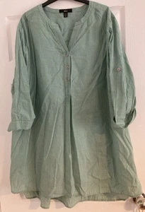 *New* Size 20/22 Ellos Green Cotton Stripe Longline Henley Tunic - Picture 1 of 3